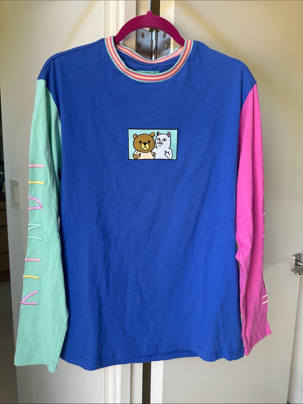 Ripndip Colorblock Long Sleeve Tee - Blue, Mint & Pink Size Medium